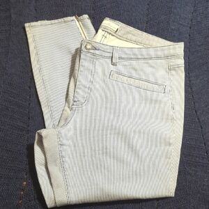L.L. Bean Signature Blue & White Stretch Zipper Ankle Cropped Jean Pants Sz 16